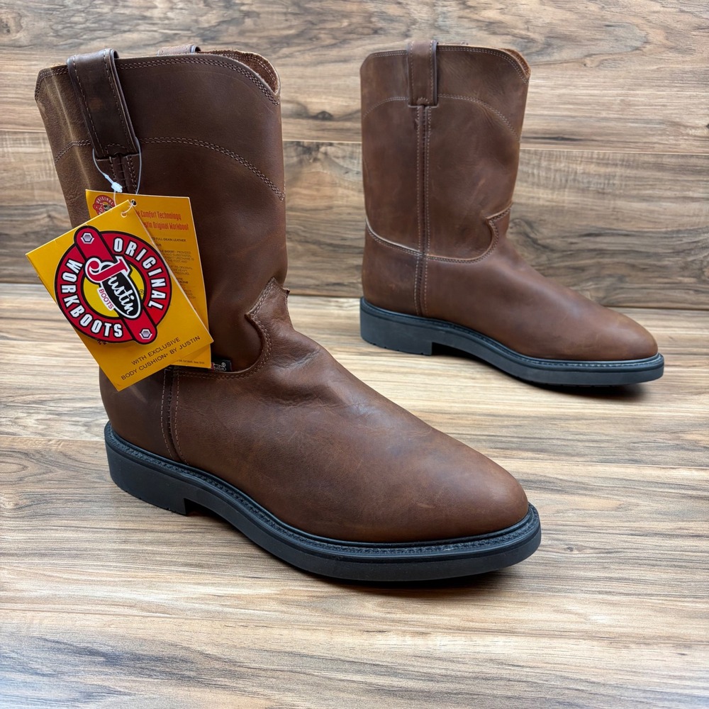 Justin Boots Conductor Mens 12EE Round Soft Toe Farm Ranch 10" Work Boots 4760